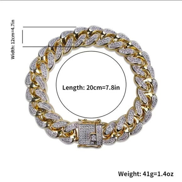 NWOT-Men’s Hip-Hop Iced Zircon Cuban Chain Bracelet (Gold & Silver 7.8 In.) - Picture 7 of 8
